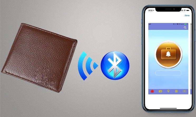 Leather Smart Wallet With Bluetooth For iOS, Android Featuring