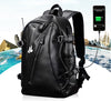 Leather Tech Backpack With USB Charging Port, Headphones Cord Hole